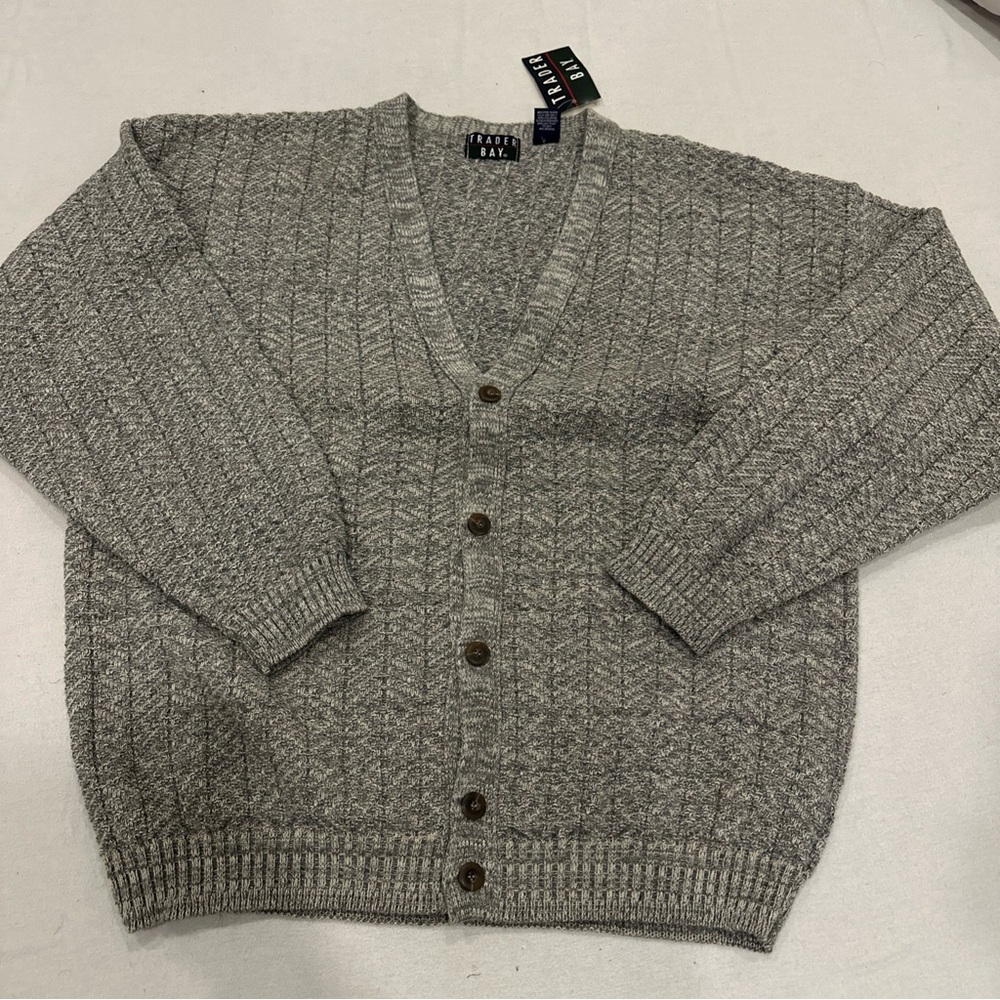 NWT Vintage 90s Trader Bay Cable Knit Cardigan Grandpa Size XL Made In Usa